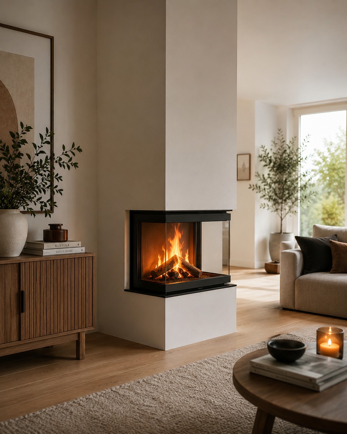 Каминная топка KFD ECO MAX 7 3F STANDARD 3D камин в современном интерьере